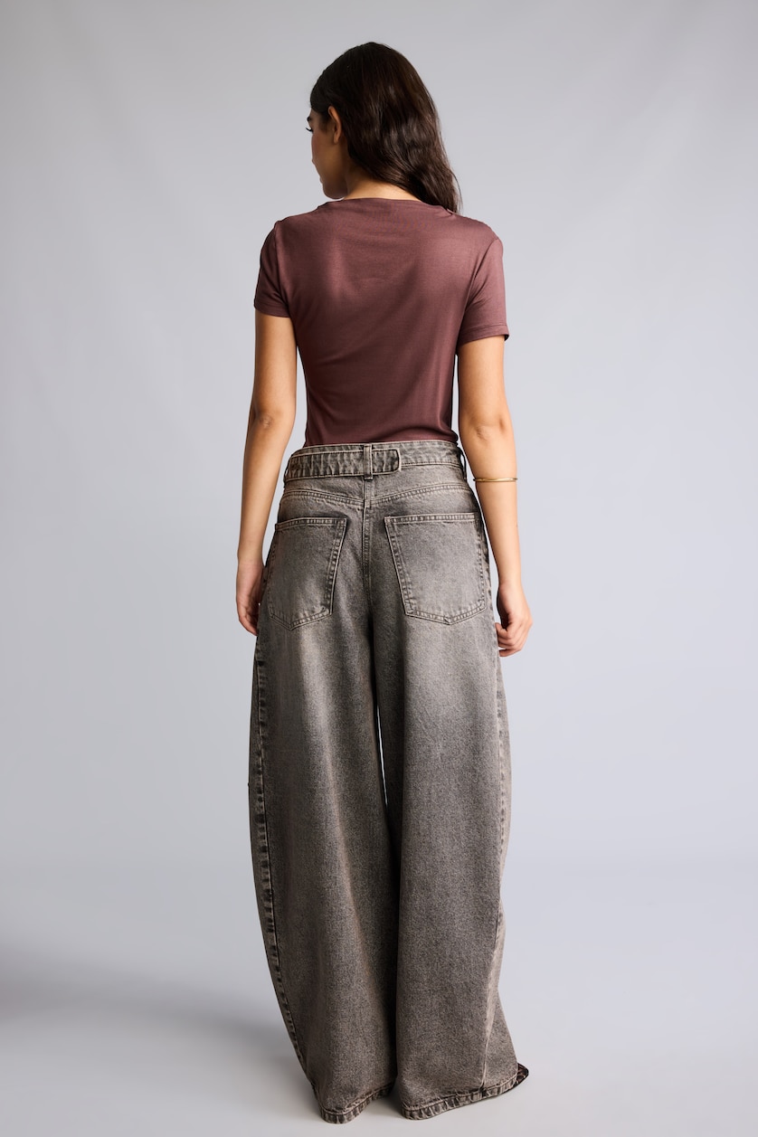 FEMME Marron Jean barrel fit taille haute et jambes droites