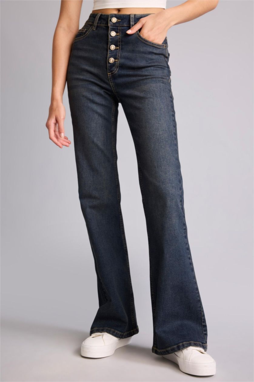 Әйелдерге қою көк Mia Flare Fit шалбар