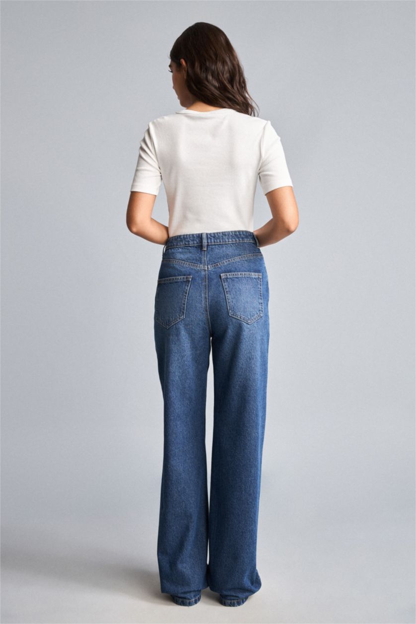 Әйелдерге қою көк Wide Leg шалбар