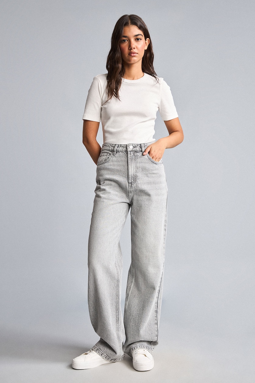 Женщины Серый Брюки 90's Wide Leg