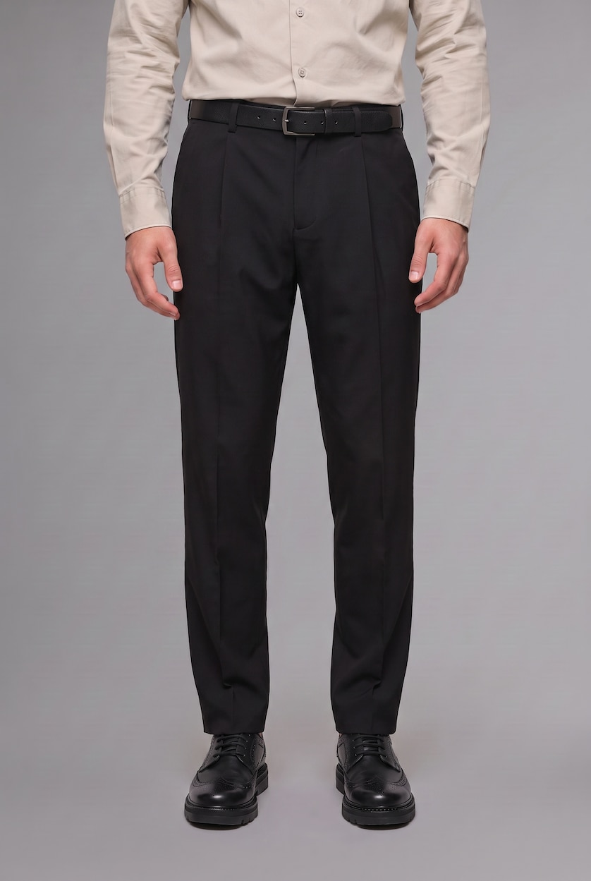 MAN Black Baggy Fit Elastic Waist Straight Leg Basic Trousers