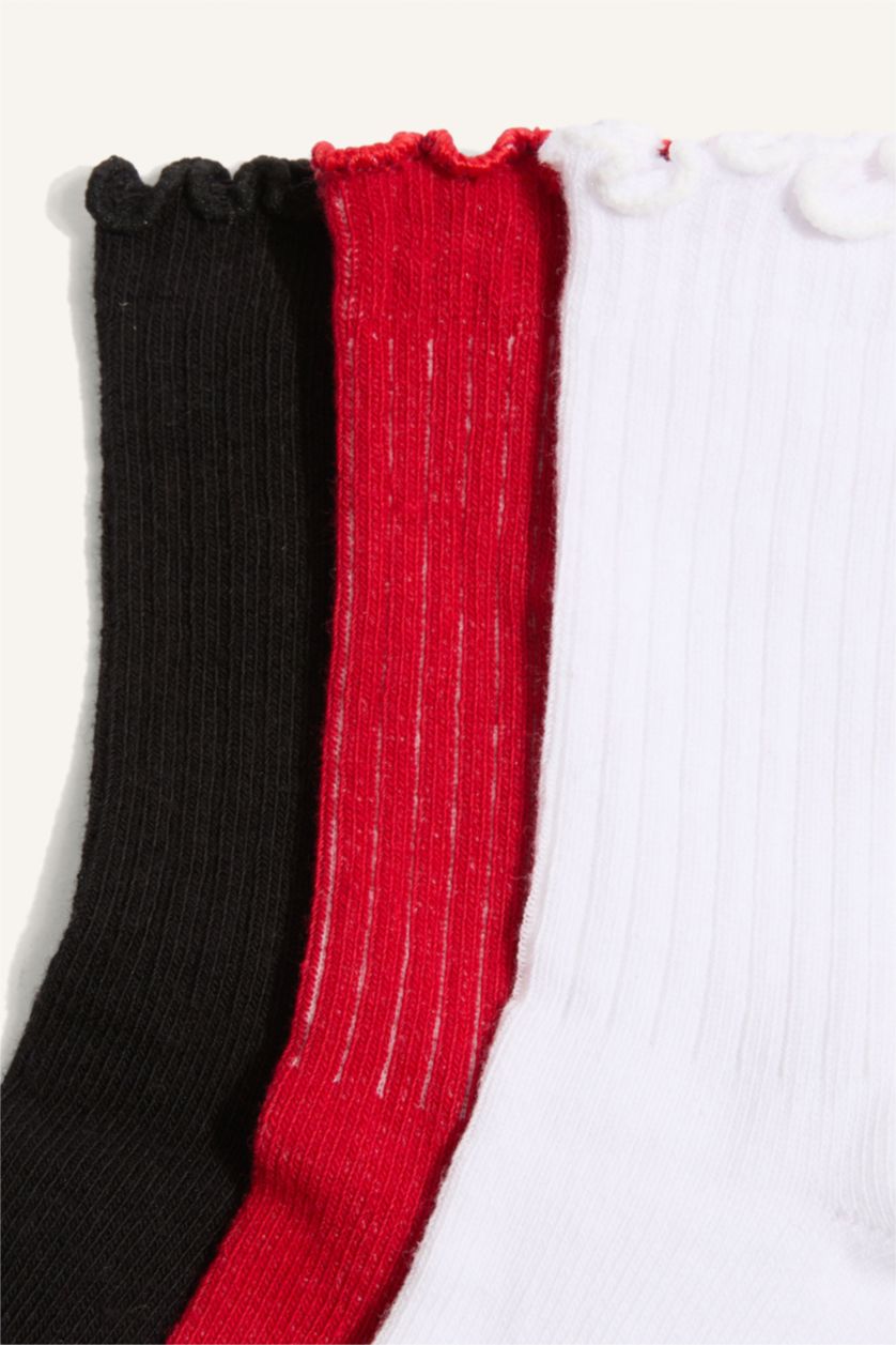 Kız Çocuk - Genç Kız Karma 23 Nisan Çocuk Bayramı Fırfırlı 3'lü Pamuklu Uzun Çorap Kız Çocuk