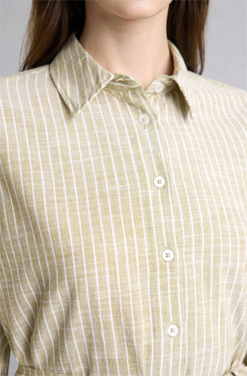 Kadın Açık Yeşil Regular Fit Uzun kollu Pamuklu Tunik