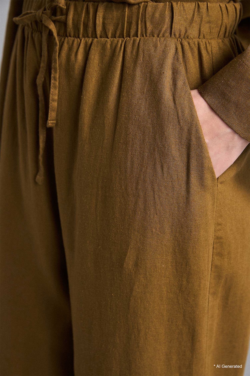 Woman Khaki Regular Fit Linen Pants