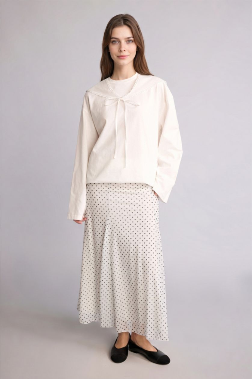 Kadın Ekru A Kesim Puantiyeli Tül Etek