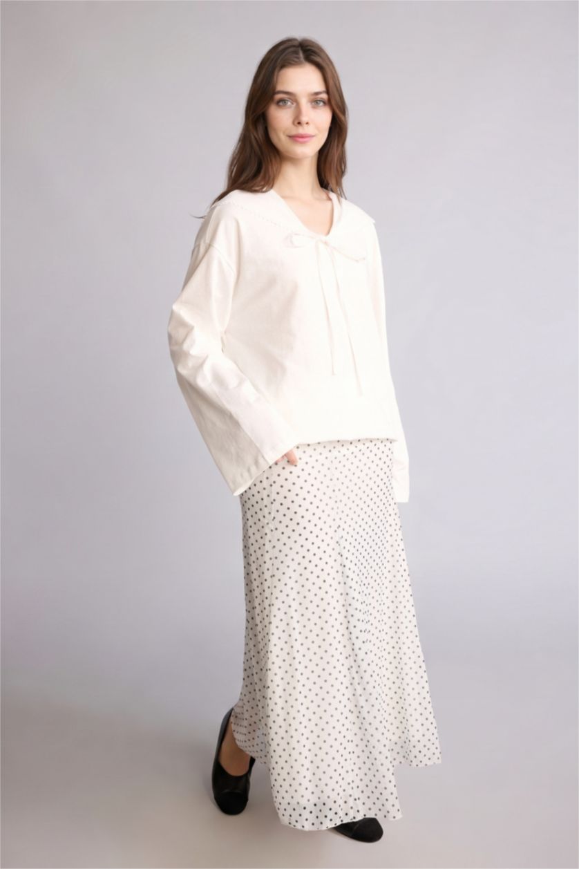 Kadın Ekru A Kesim Maxi Tül Etek