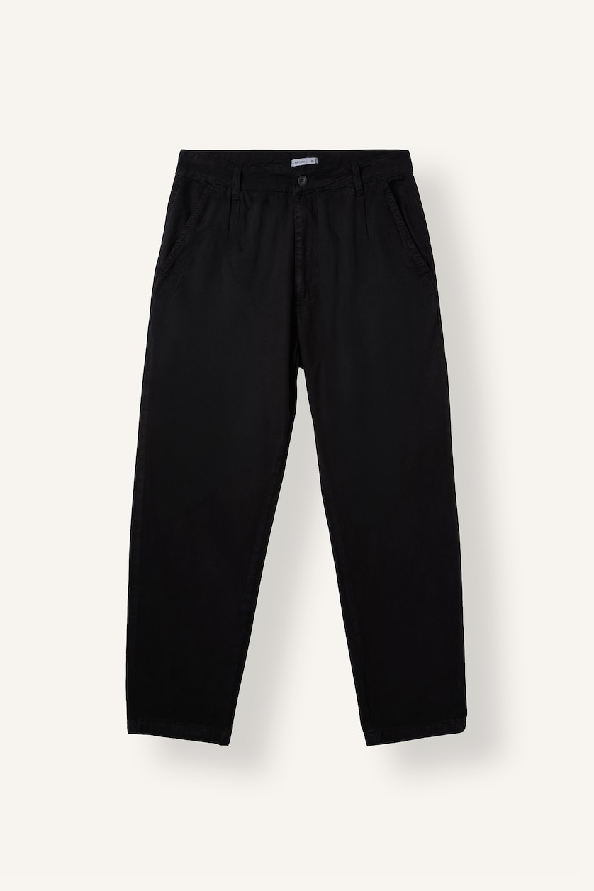Erkek Siyah Relax Fit Pileli Pantolon