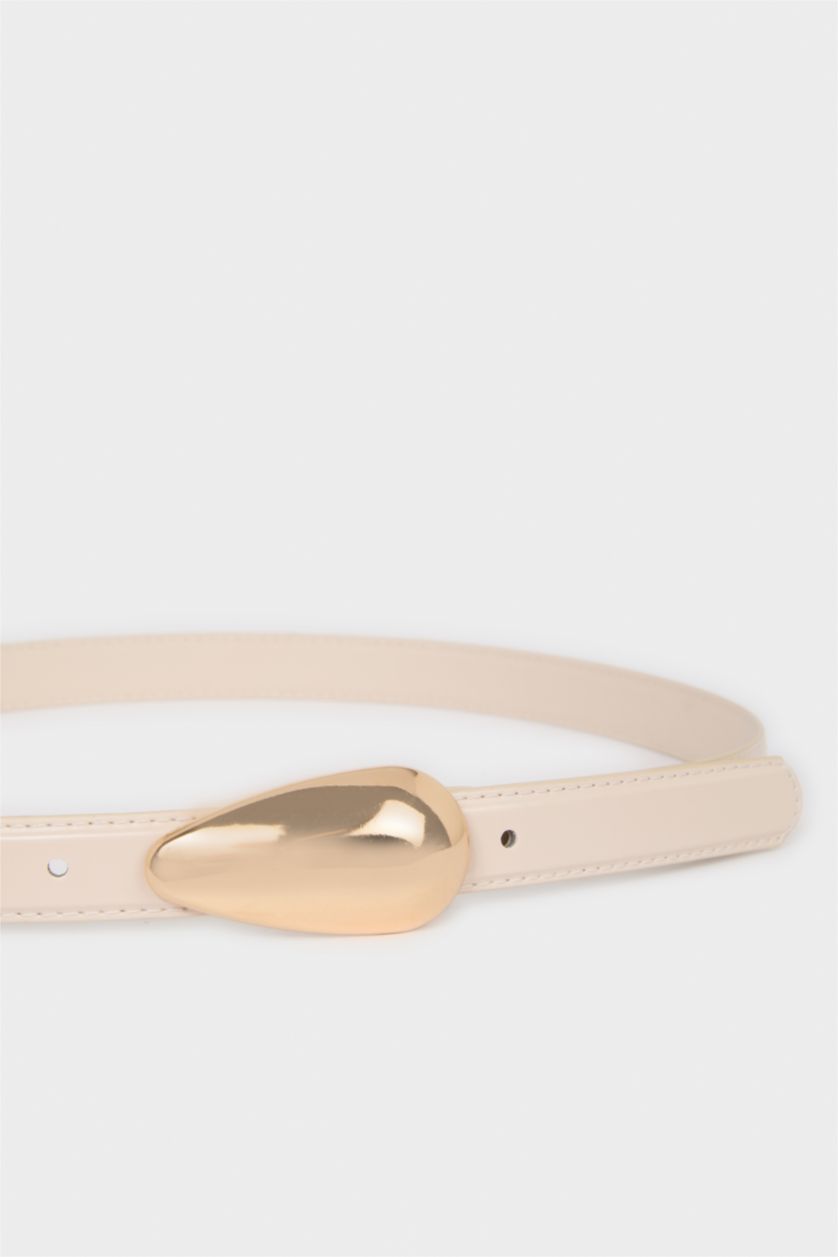 Kadın Bej Kadın Dikdörtgen Toka Suni Deri Günlük Kemer