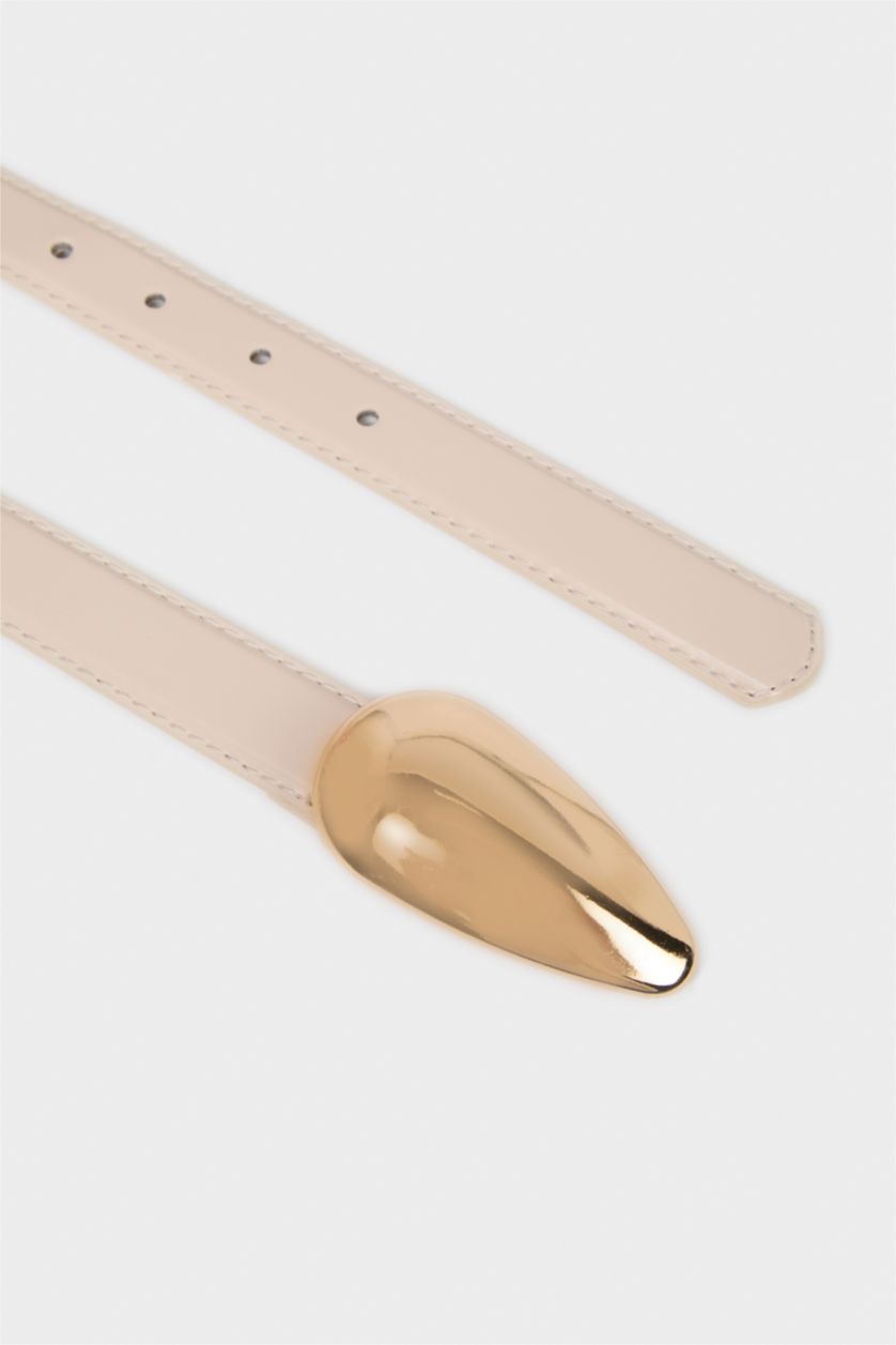 Kadın Bej Kadın Dikdörtgen Toka Suni Deri Günlük Kemer