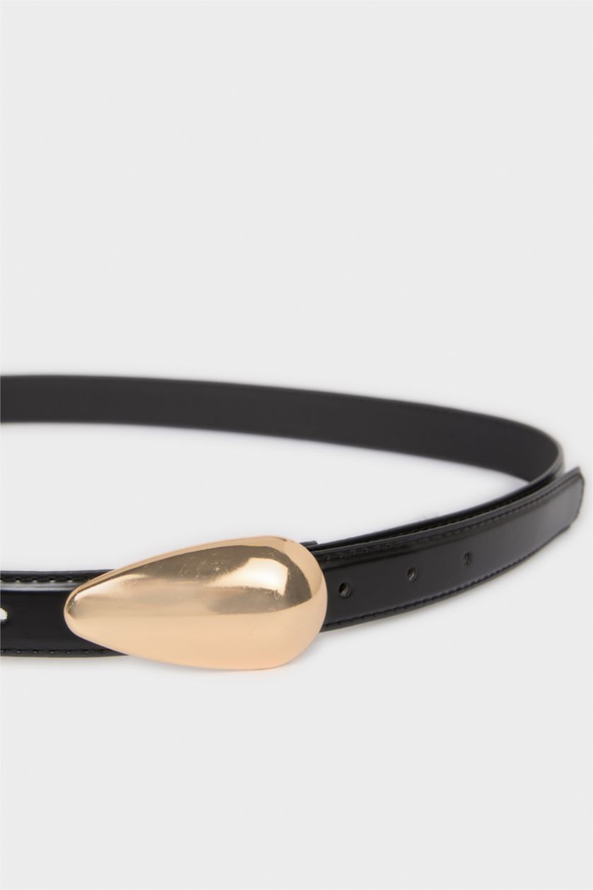 Kadın Siyah Kadın Dikdörtgen Toka Suni Deri Günlük Kemer