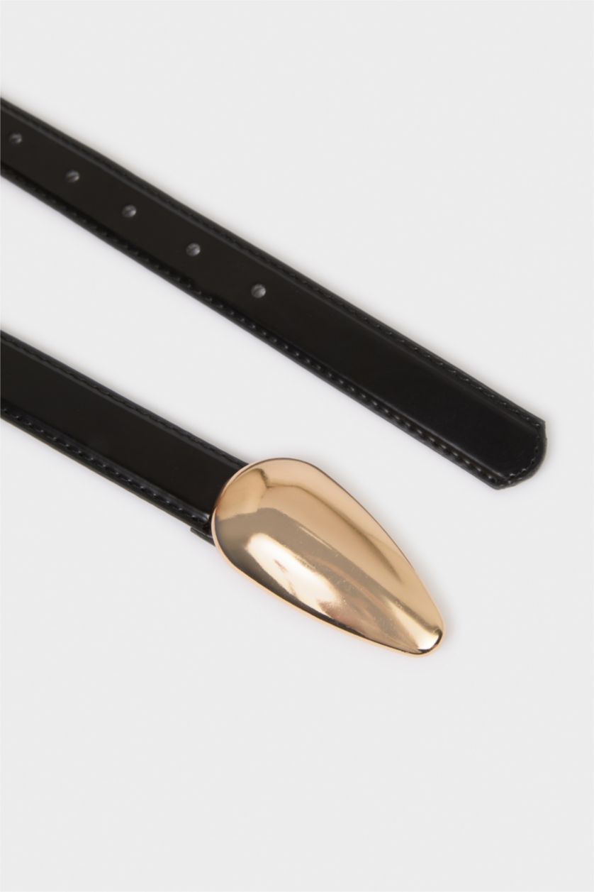 Kadın Siyah Kadın Dikdörtgen Toka Suni Deri Günlük Kemer