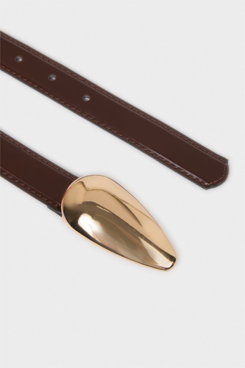 Kadın Kahve Kadın Dikdörtgen Toka Suni Deri Günlük Kemer