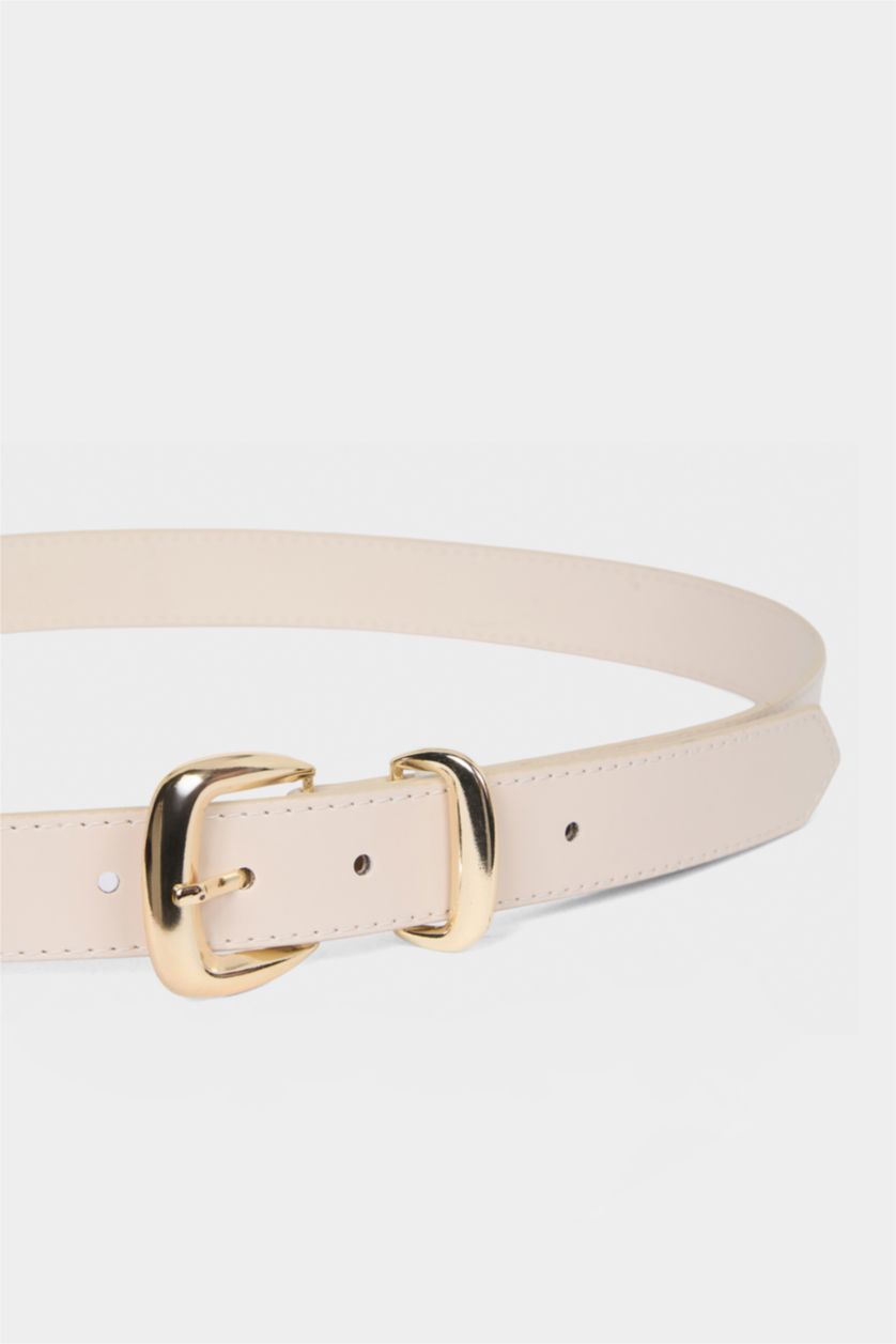 Kadın Bej Kadın Dikdörtgen Toka Suni Deri Günlük Kemer