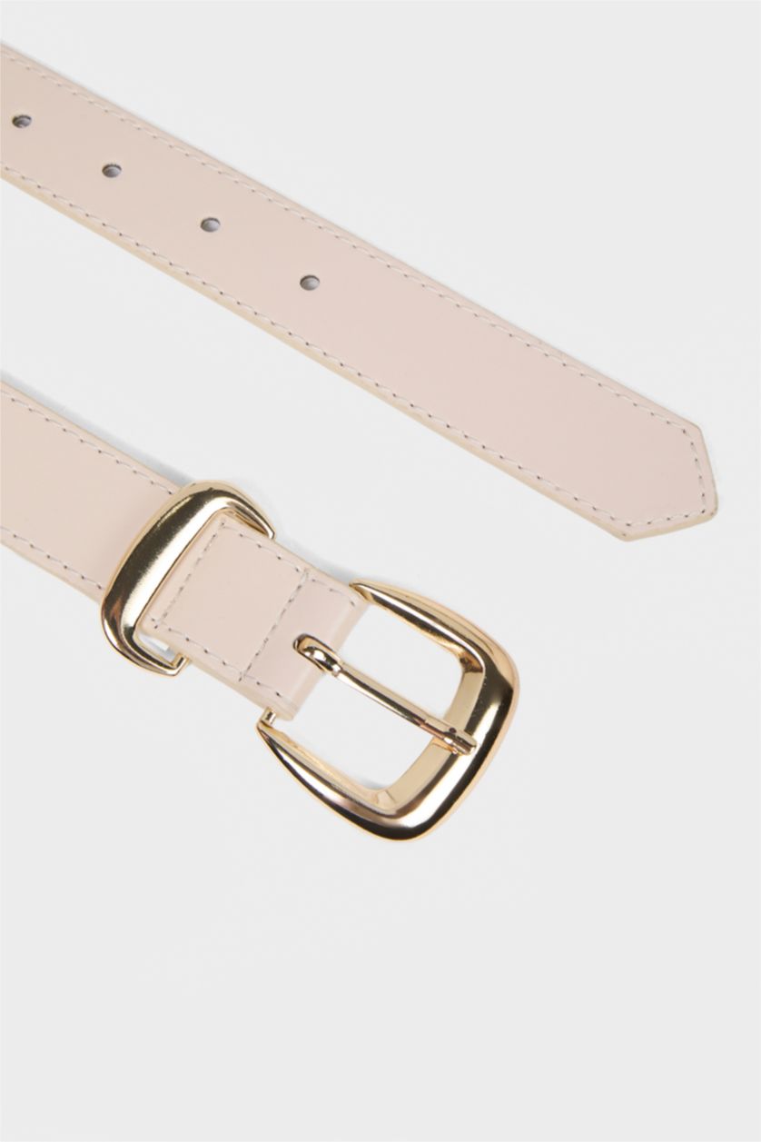 Kadın Bej Kadın Dikdörtgen Toka Suni Deri Günlük Kemer