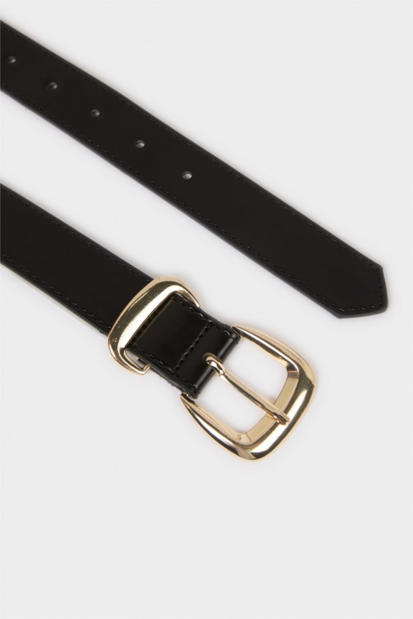 Kadın Siyah Kadın Dikdörtgen Toka Suni Deri Günlük Kemer