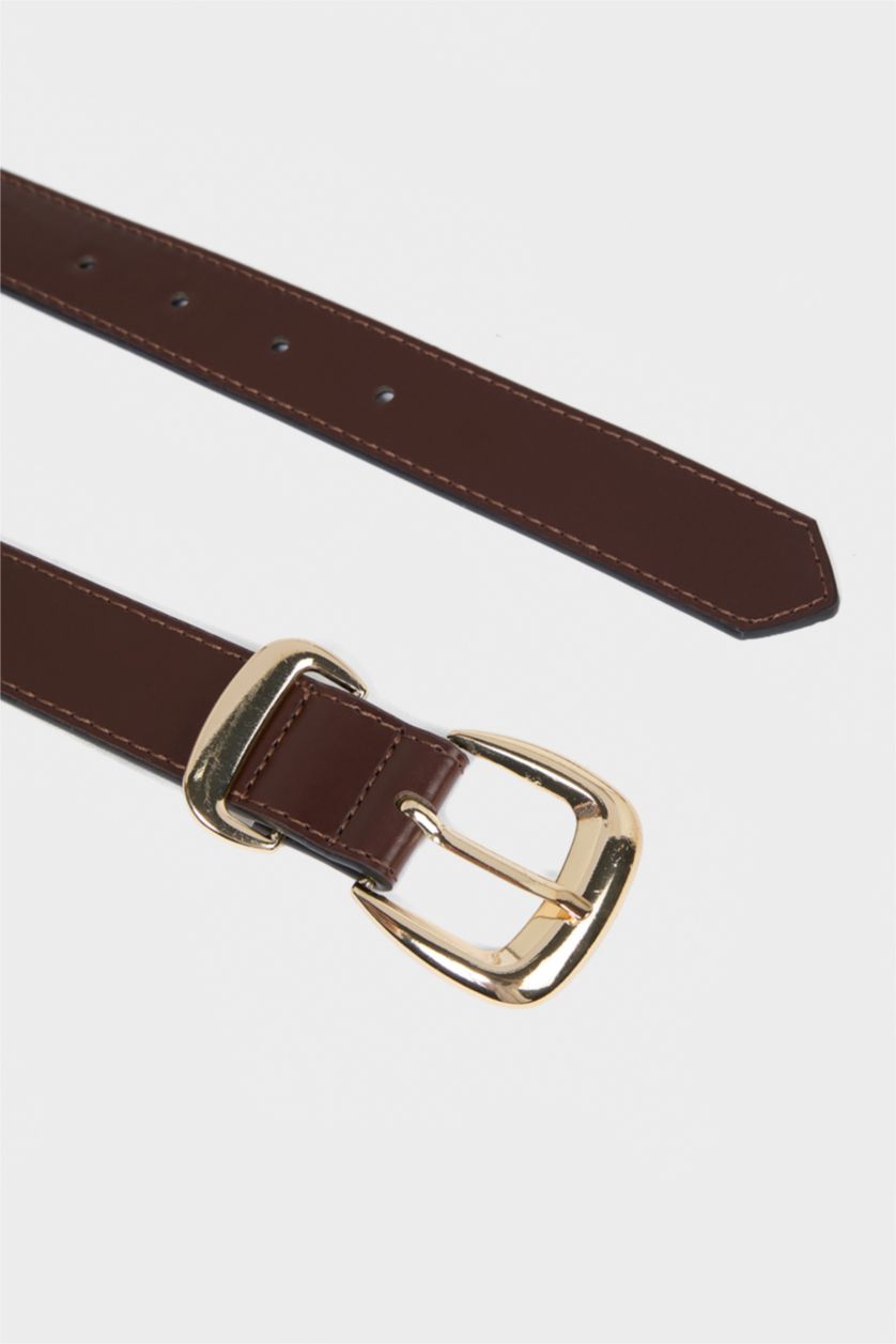 Kadın Kahve Kadın Dikdörtgen Toka Suni Deri Günlük Kemer