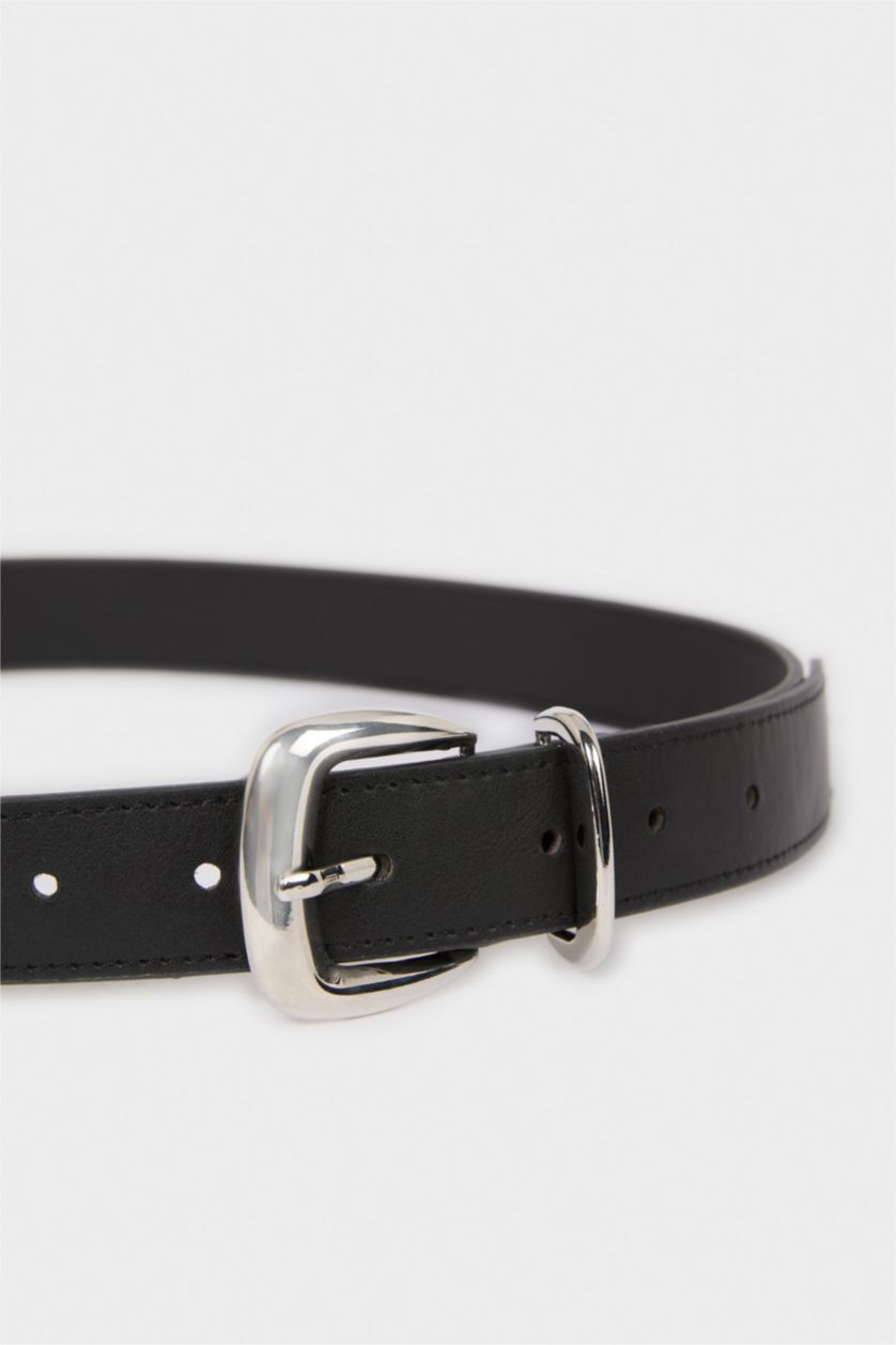 Kadın Siyah Kadın Dikdörtgen Toka Suni Deri Günlük Kemer