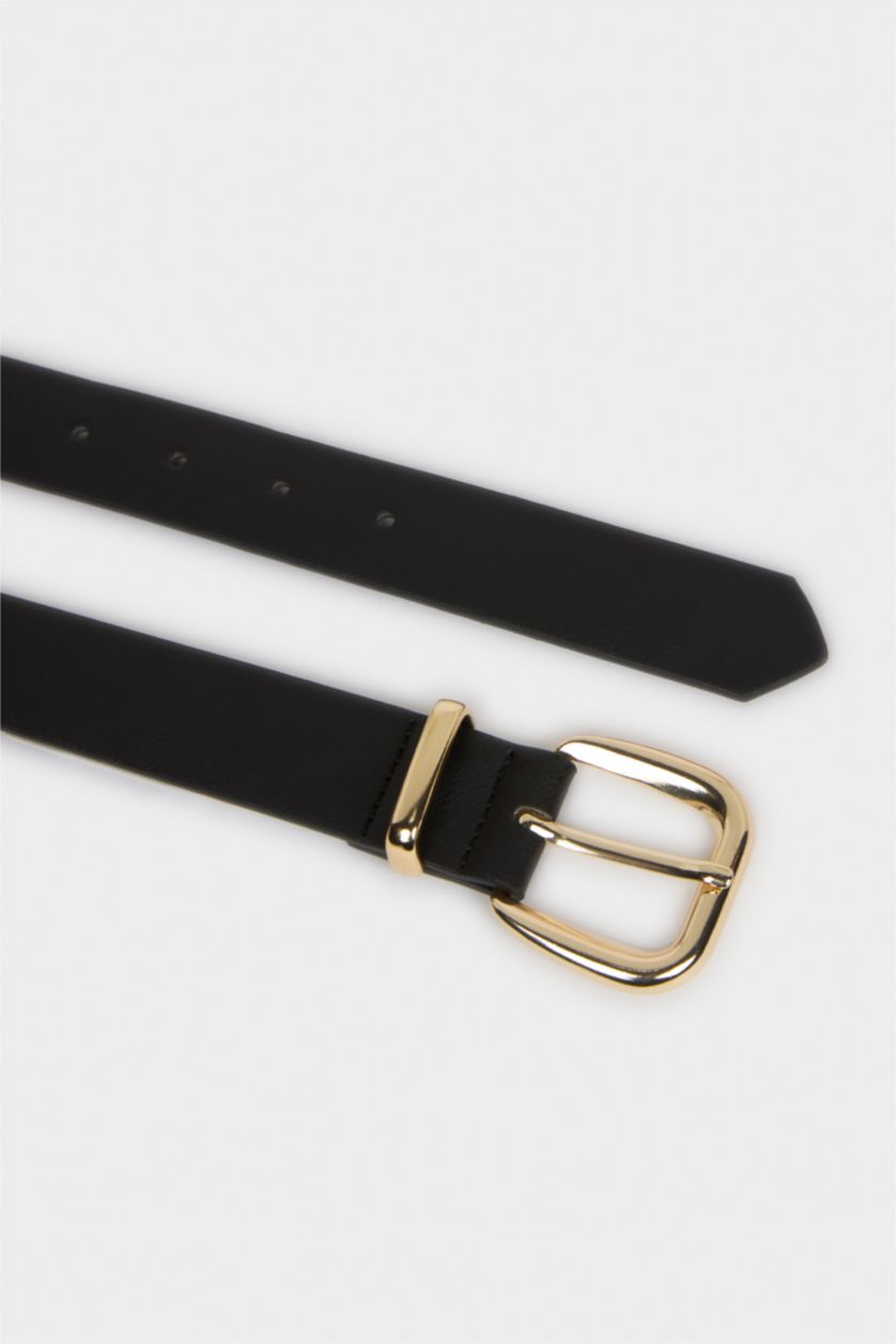 Kadın Siyah Kadın Dikdörtgen Toka Suni Deri Günlük Kemer