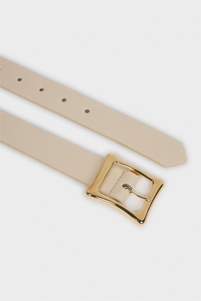 Kadın Bej Kadın Dikdörtgen Toka Suni Deri Günlük Kemer