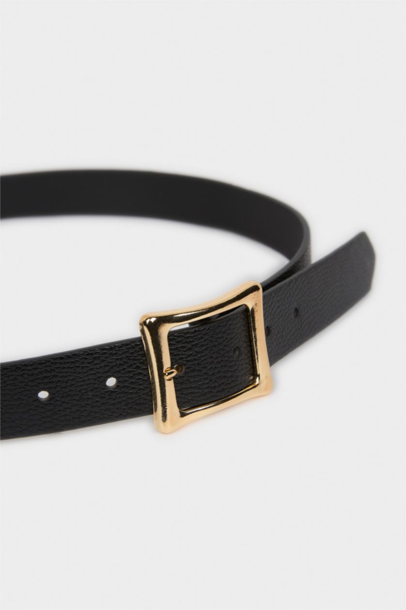 Kadın Siyah Kadın Dikdörtgen Toka Suni Deri Günlük Kemer