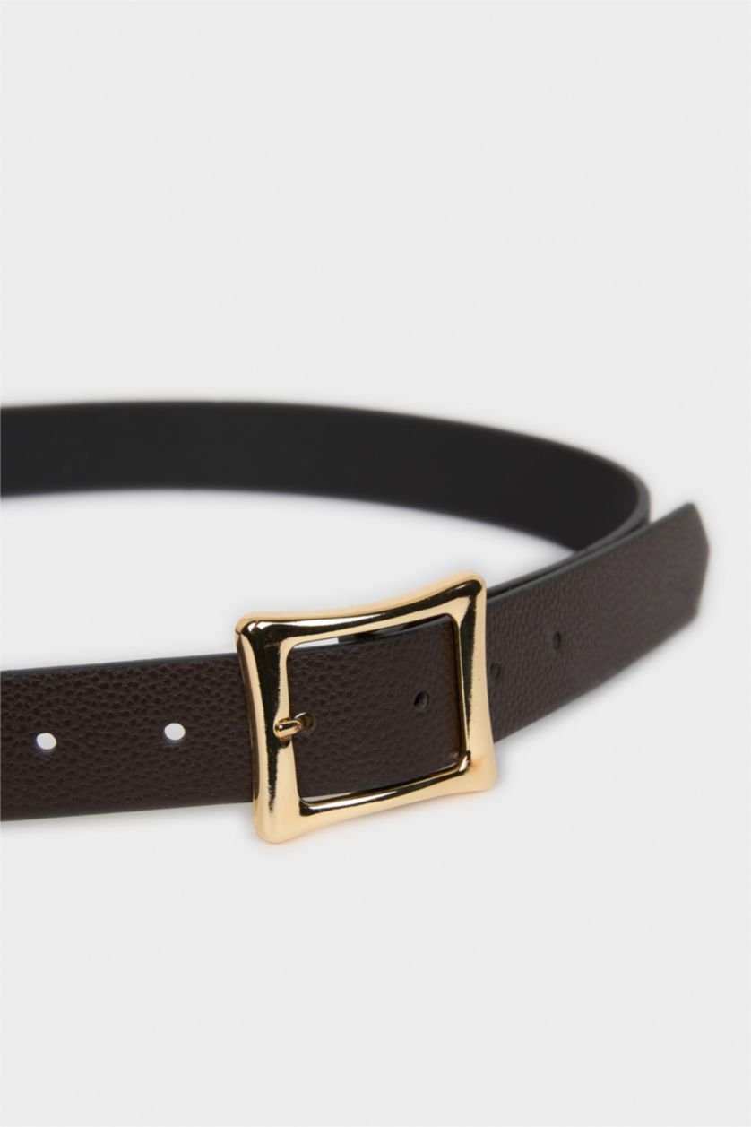 Kadın Kahve Kadın Dikdörtgen Toka Suni Deri Günlük Kemer