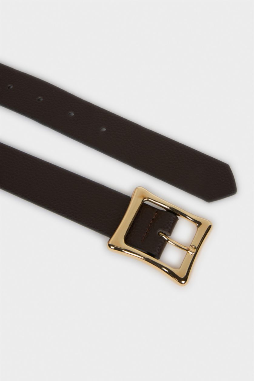 Kadın Kahve Kadın Dikdörtgen Toka Suni Deri Günlük Kemer