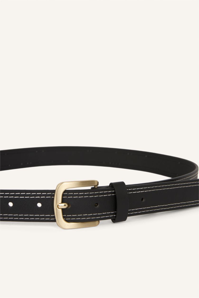 Kadın Siyah Kadın Dikdörtgen Toka Suni Deri Günlük Kemer