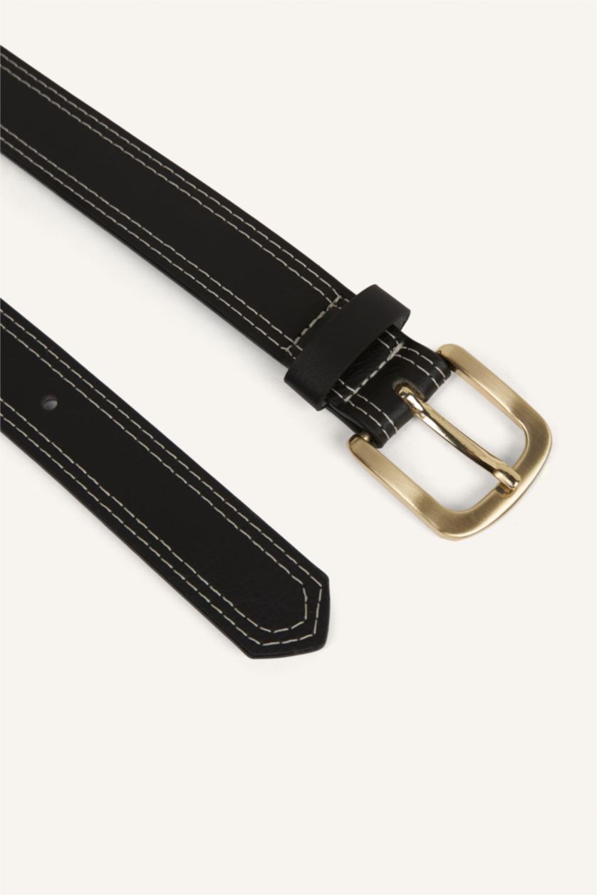 Kadın Siyah Kadın Dikdörtgen Toka Suni Deri Günlük Kemer