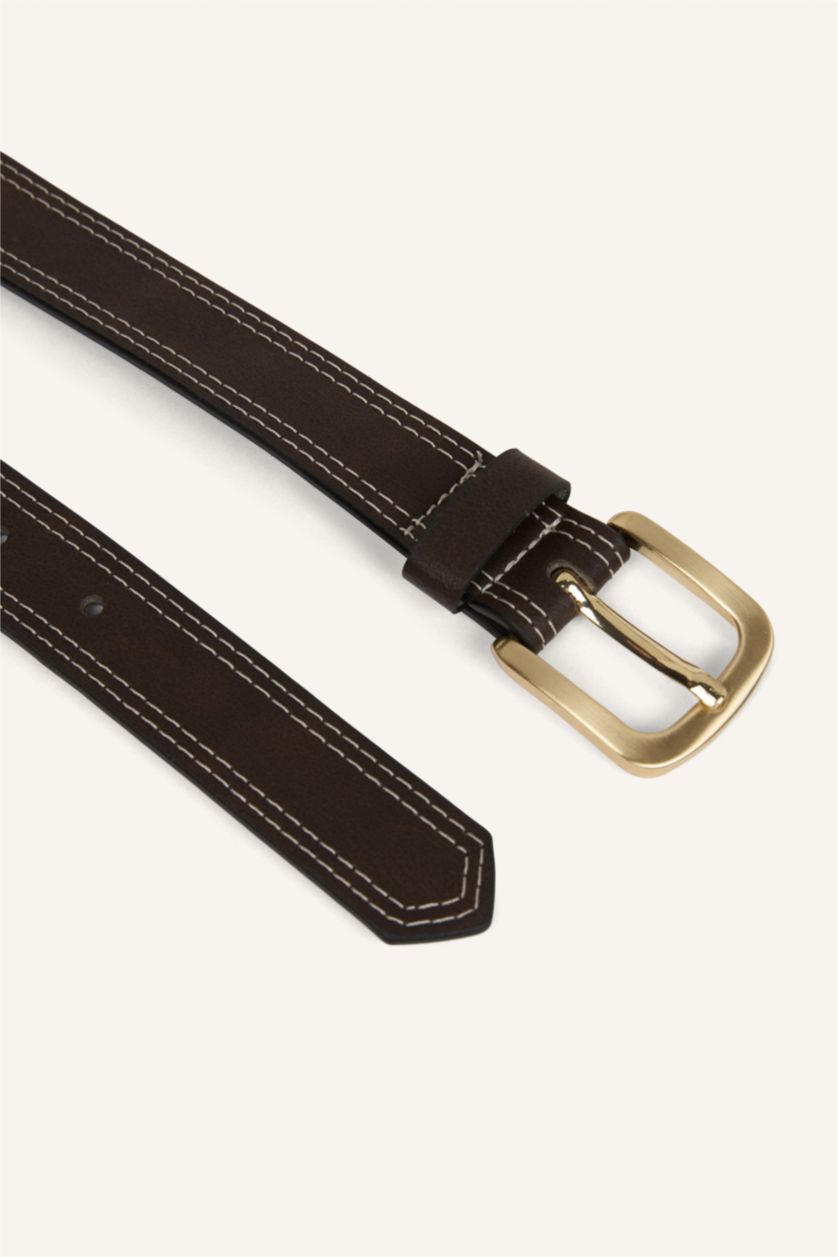 Kadın Kahve Kadın Dikdörtgen Toka Suni Deri Günlük Kemer