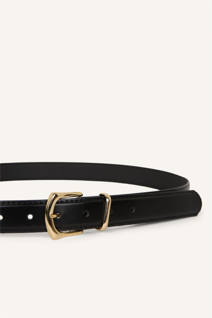 Kadın Siyah Kadın Dikdörtgen Toka Suni Deri Günlük Kemer