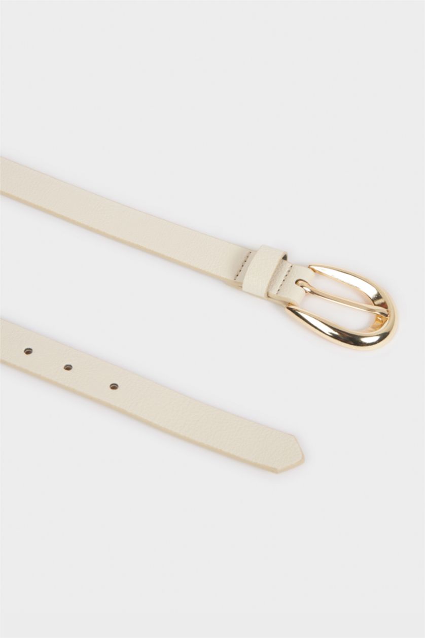 Kadın Bej Kadın Oval Toka Suni Deri Günlük Kemer