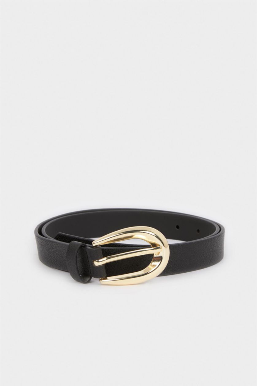 Kadın Siyah Kadın Oval Toka Suni Deri Günlük Kemer