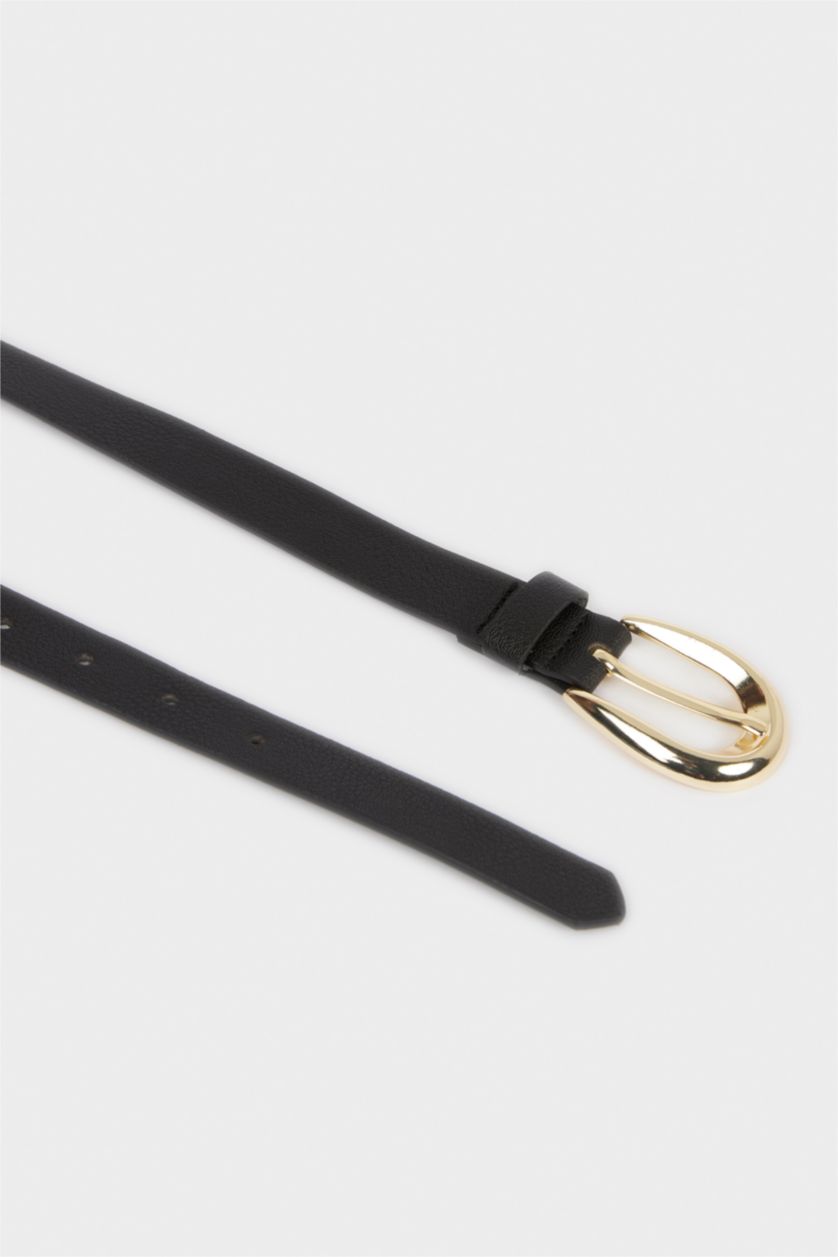 Kadın Siyah Kadın Oval Toka Suni Deri Günlük Kemer