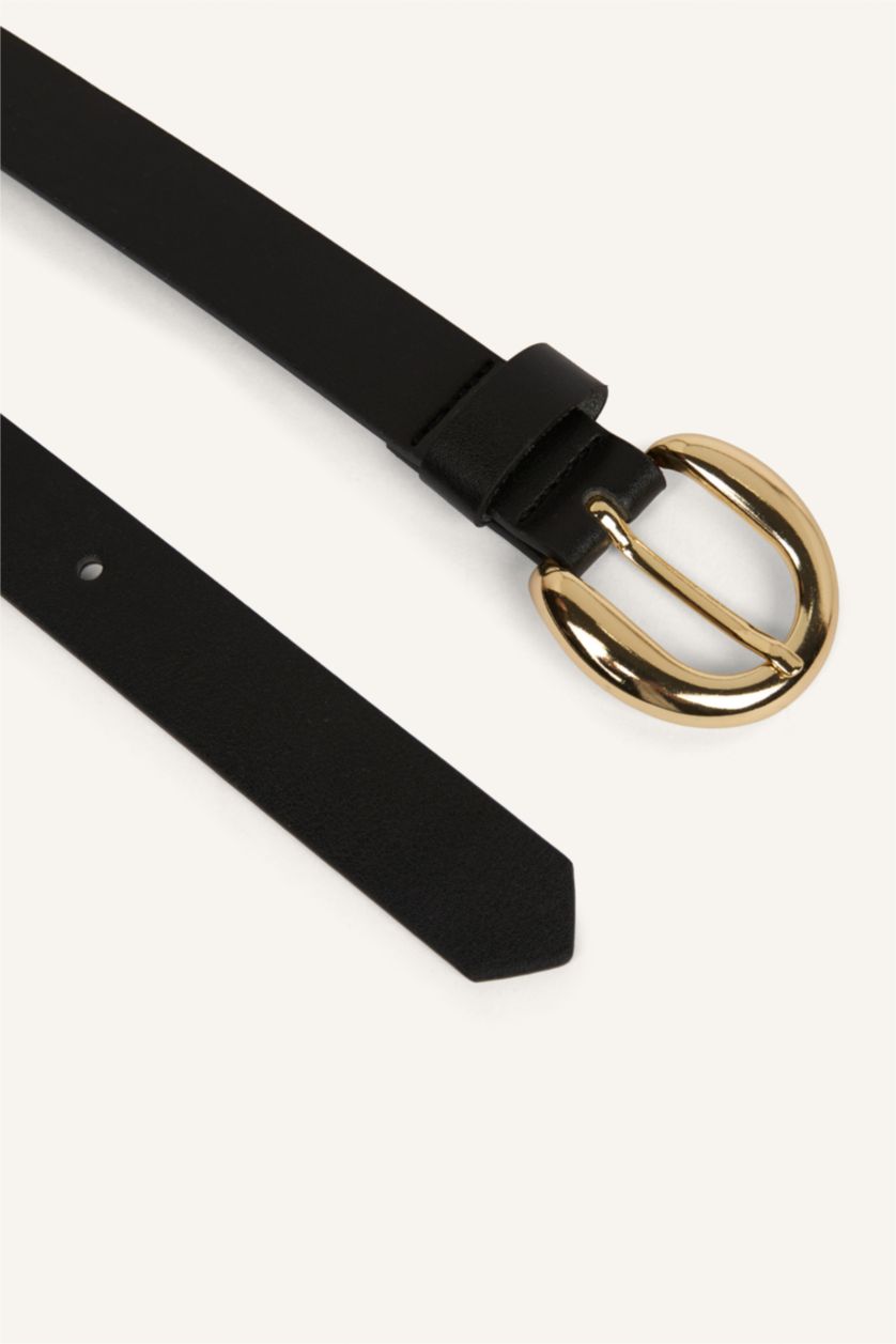 Kadın Siyah Kadın Oval Toka Suni Deri Günlük Kemer