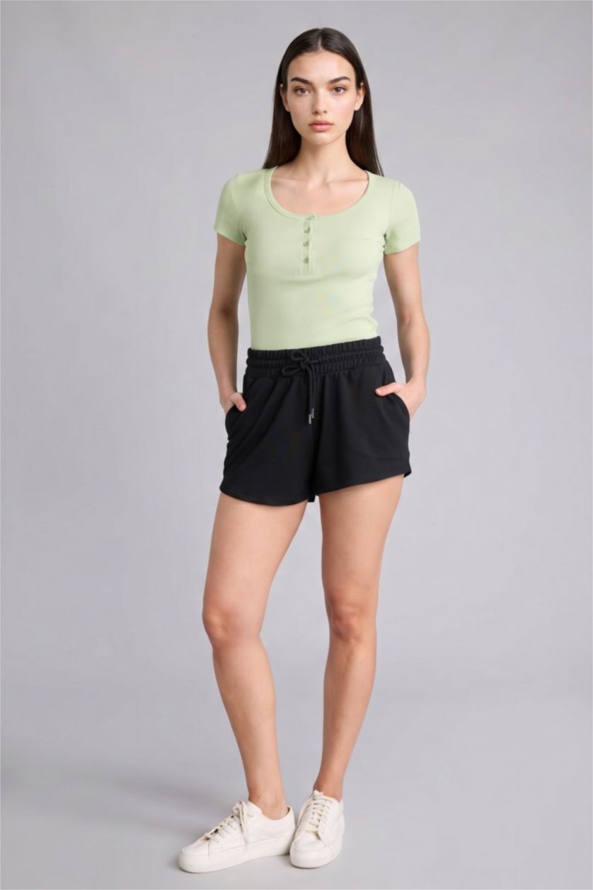 Kadın Mint Slim Fit Kısa kollu Kaşkorse Tişört