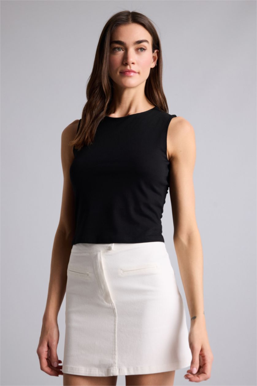 Kadın Siyah Basıc Bisiklet Yaka Atlet