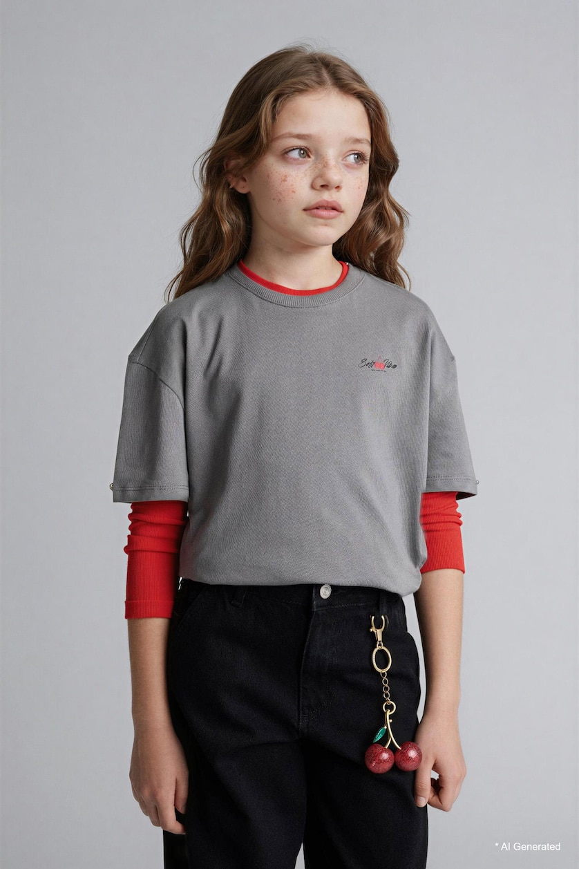 Young Girls - Teen Girls Grey Girl Regular Fit Short Sleeve T-Shirt