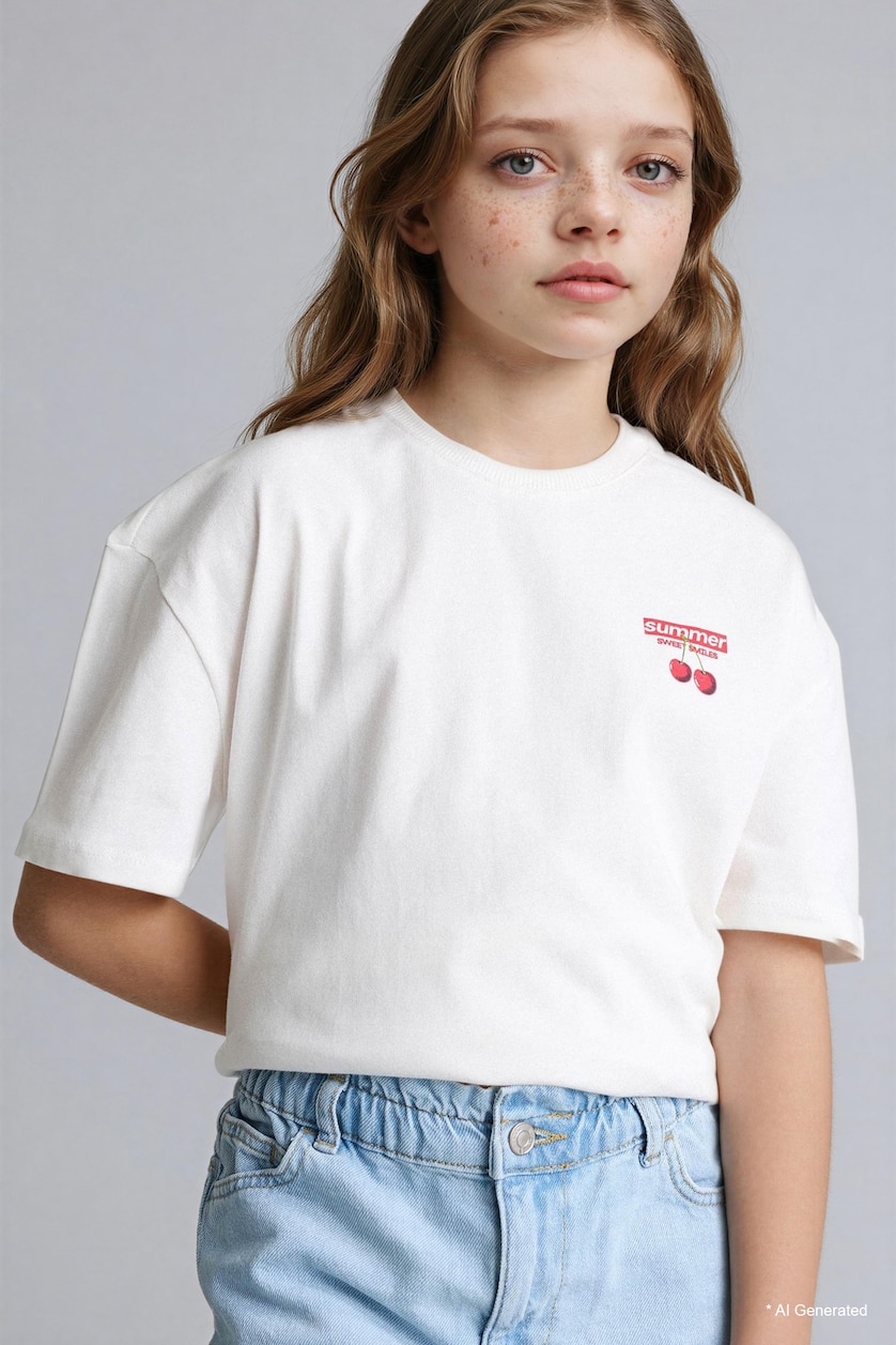 Young Girls - Teen Girls White Girl Regular Fit Short Sleeve T-Shirt