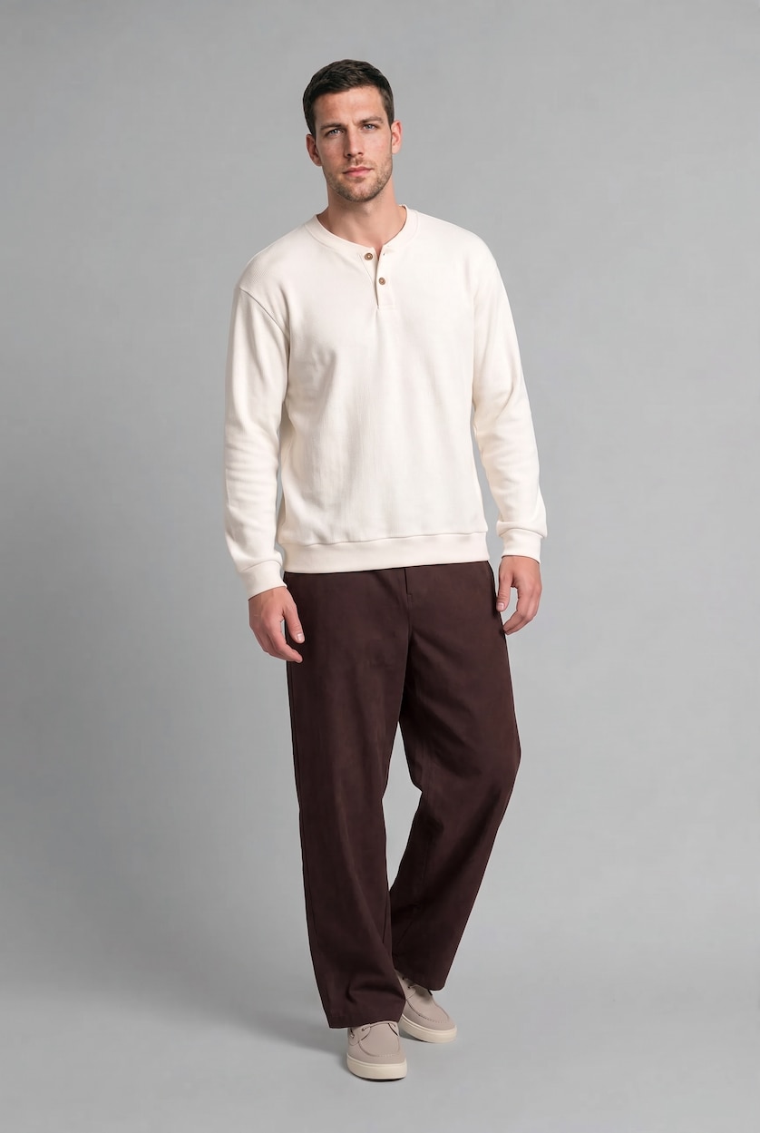 رجال بيج فاتح 100% Cotton Regular Fit Knit Look Texture Sweatshirt