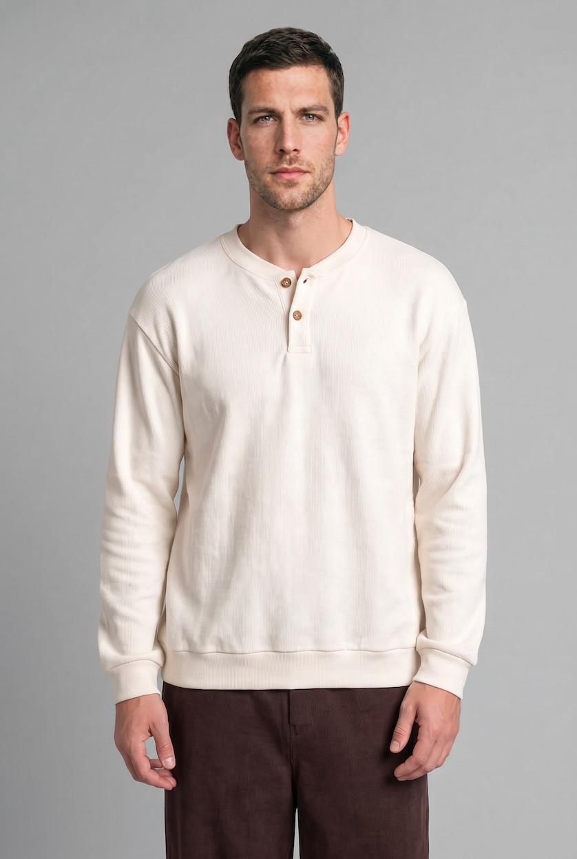 رجال بيج فاتح 100% Cotton Regular Fit Knit Look Texture Sweatshirt