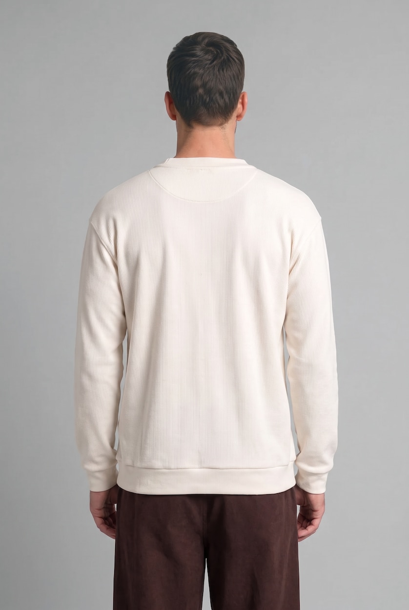 رجال بيج فاتح 100% Cotton Regular Fit Knit Look Texture Sweatshirt