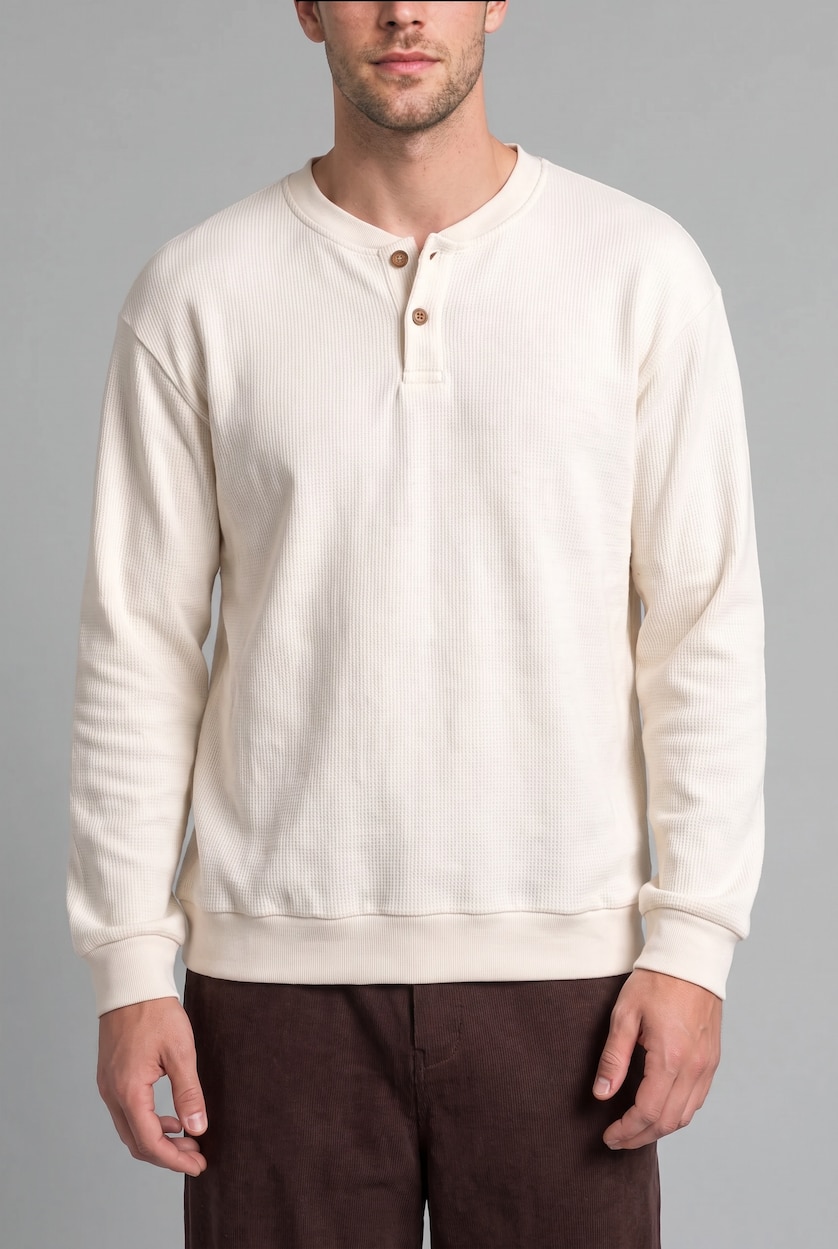 رجال بيج فاتح 100% Cotton Regular Fit Knit Look Texture Sweatshirt