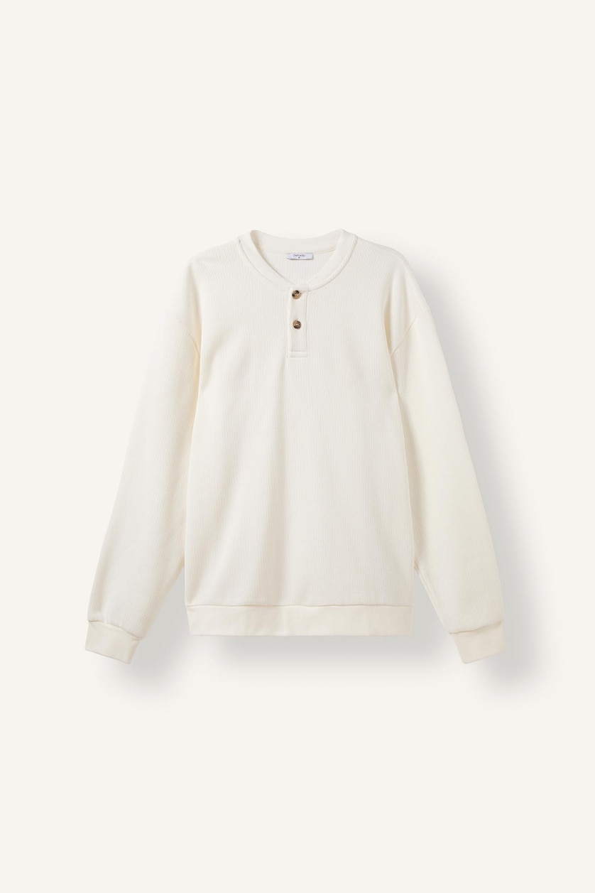 MAN Ecru 100% Cotton Regular Fit Knit Look Texture Sweatshirt