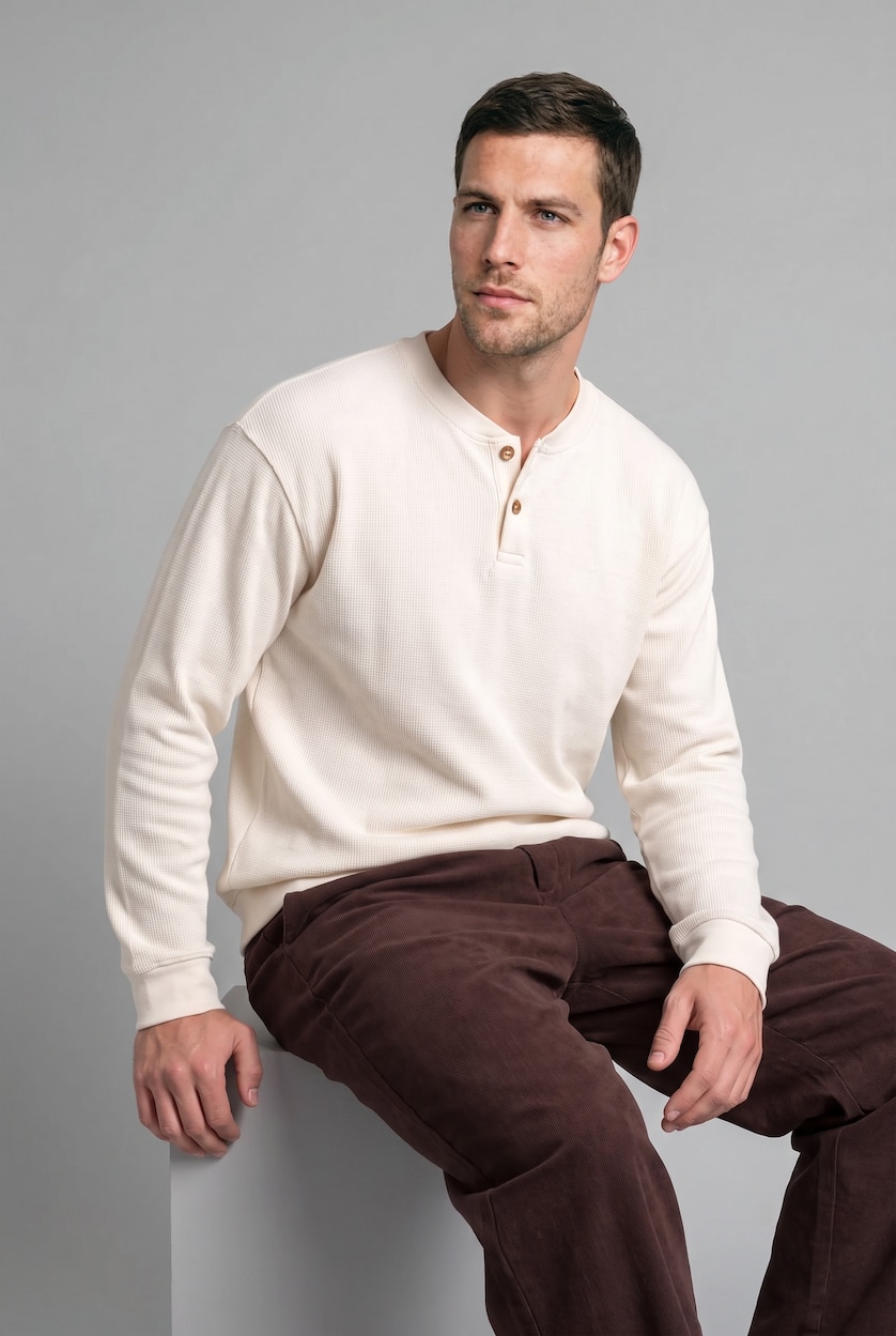 رجال بيج فاتح 100% Cotton Regular Fit Knit Look Texture Sweatshirt