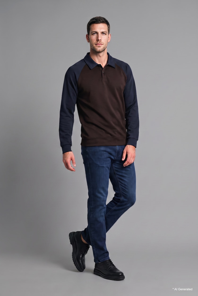 Erkek Lacivert Regular Fit Polo Yaka Basic Sweatshirt
