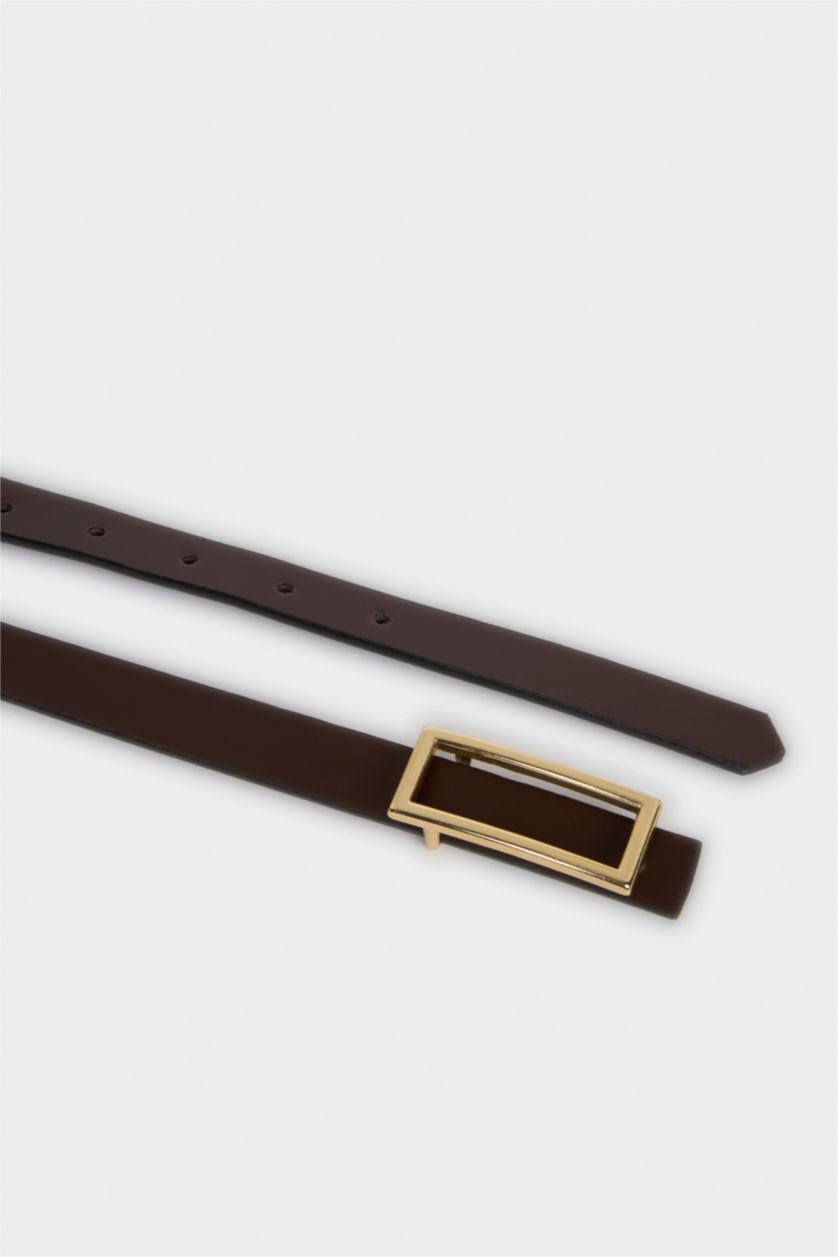 Kadın Kahve Kadın Dikdörtgen Toka Suni Deri Günlük Kemer