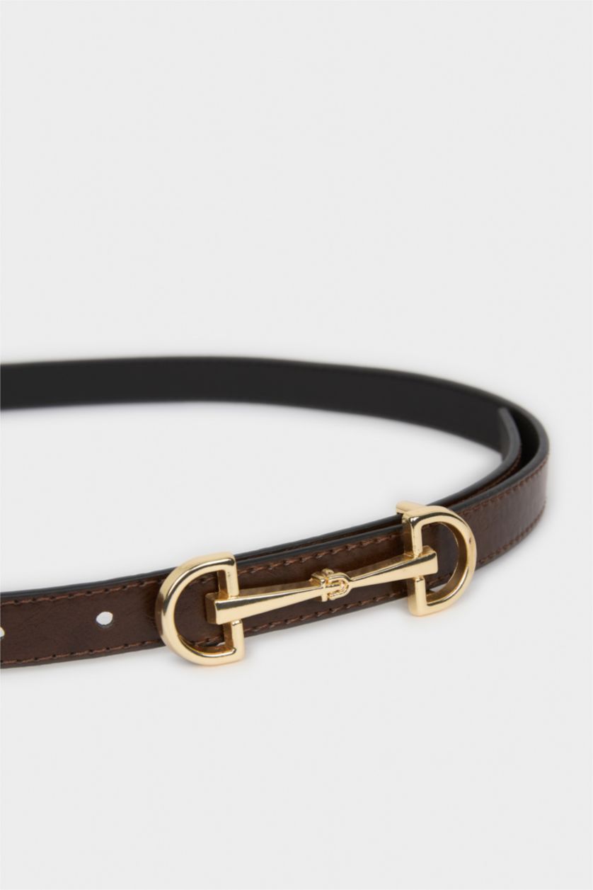 Kadın Kahve Kadın Oval Toka Suni Deri Günlük Kemer