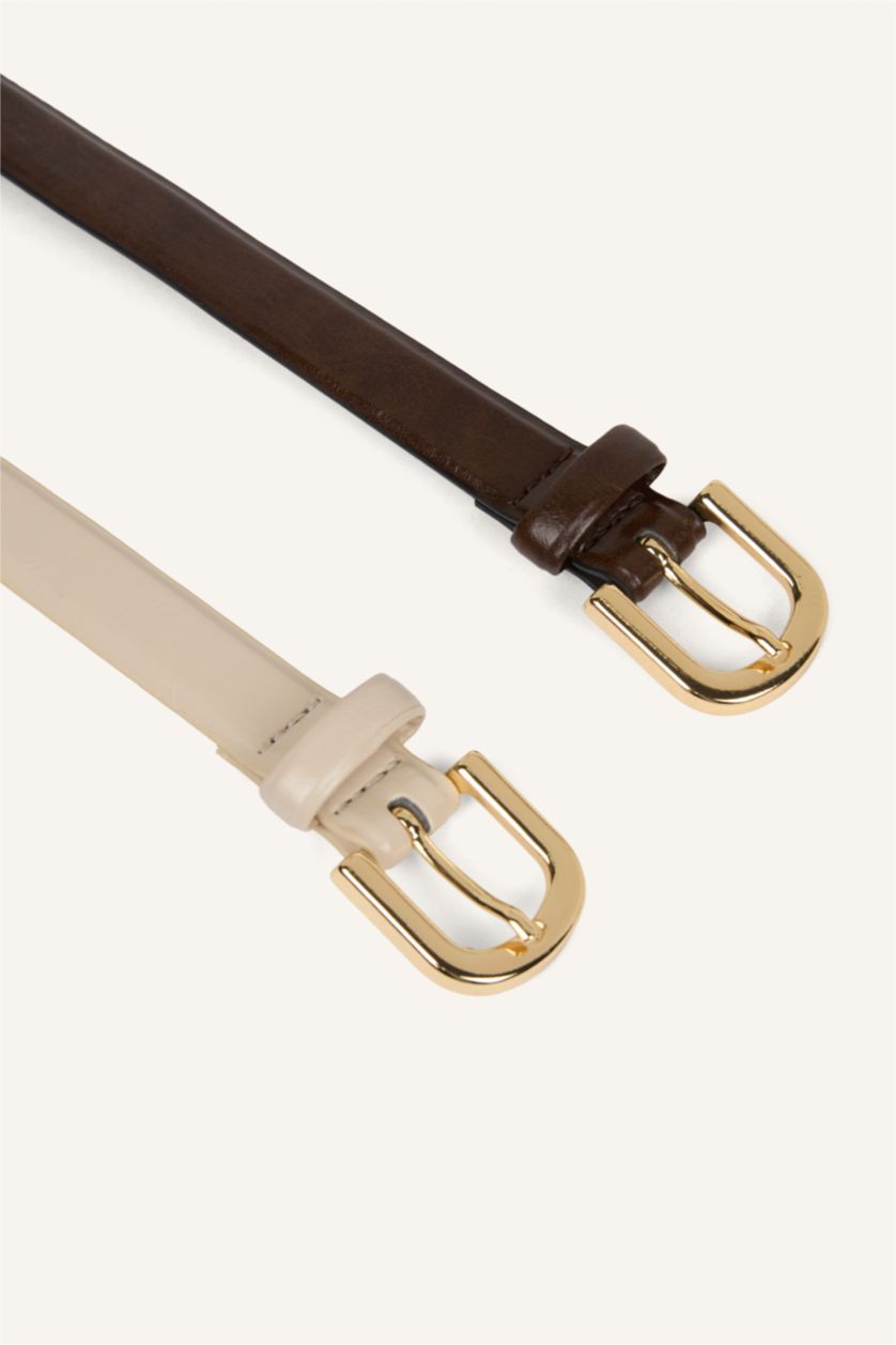 Kadın Koyu Kahve Kadın Oval Toka 2'li Suni Deri Kemer 