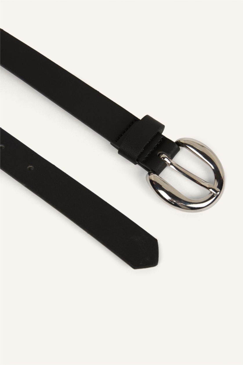 Kadın Siyah Kadın Oval Toka Suni Deri Günlük Kemer