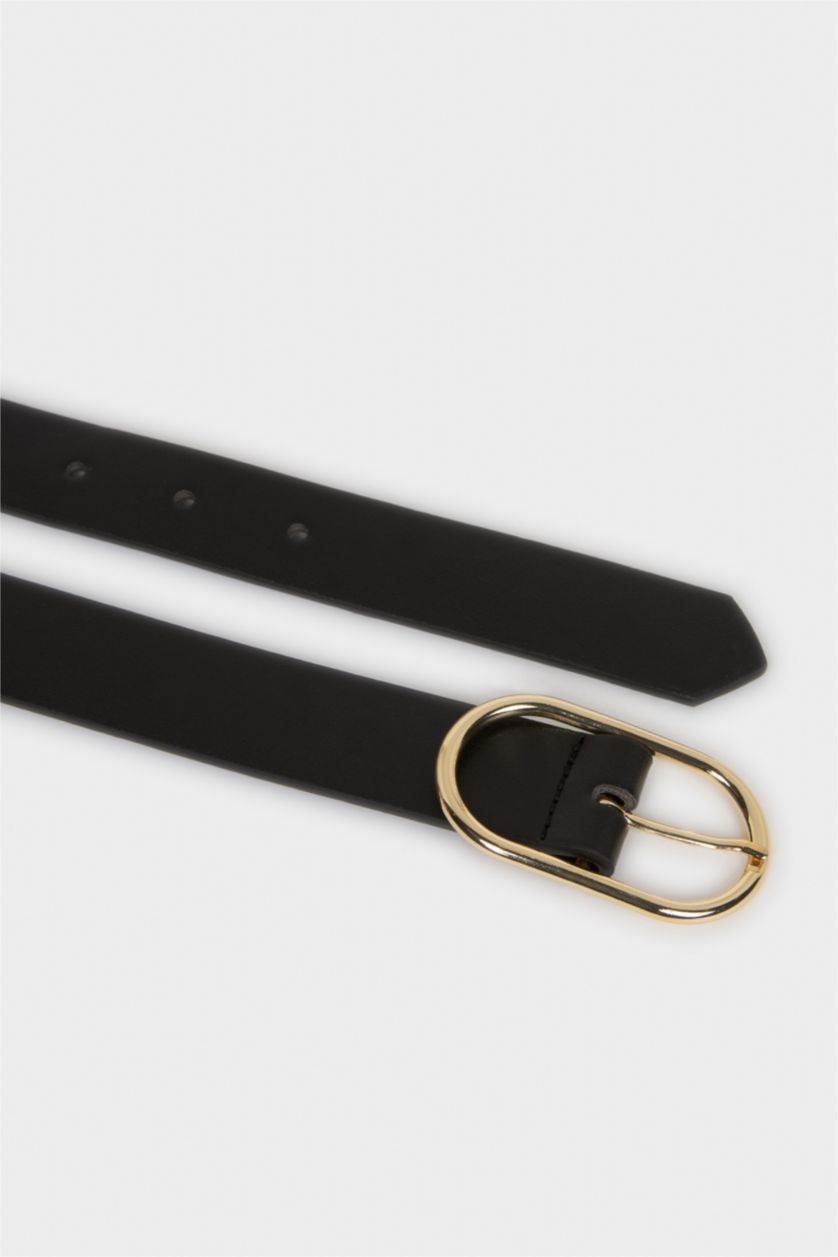 Kadın Siyah Kadın Oval Toka Suni Deri Günlük Kemer